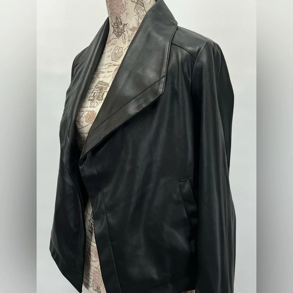 CHASER Black faux leather waterfall jacket size‎ S - Picture 3 of 12